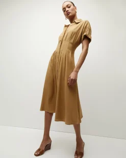 Adavi Khaki Linen Shirt Dress><noscript><img width=