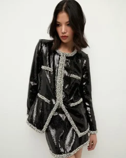Alessia Pearl-Trim Sequin Jacket in x Poppy Delevingne>Veronica Beard Discount