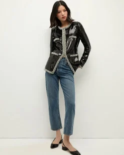 Alessia Pearl-Trim Sequin Jacket in x Poppy Delevingne><noscript><img width=