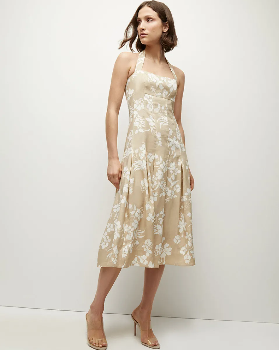 Amalia Stretch-Linen Dress in Stone Khaki/Off-White>Veronica Beard New