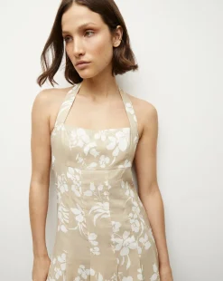 Amalia Stretch-Linen Dress in Stone Khaki/Off-White>Veronica Beard New