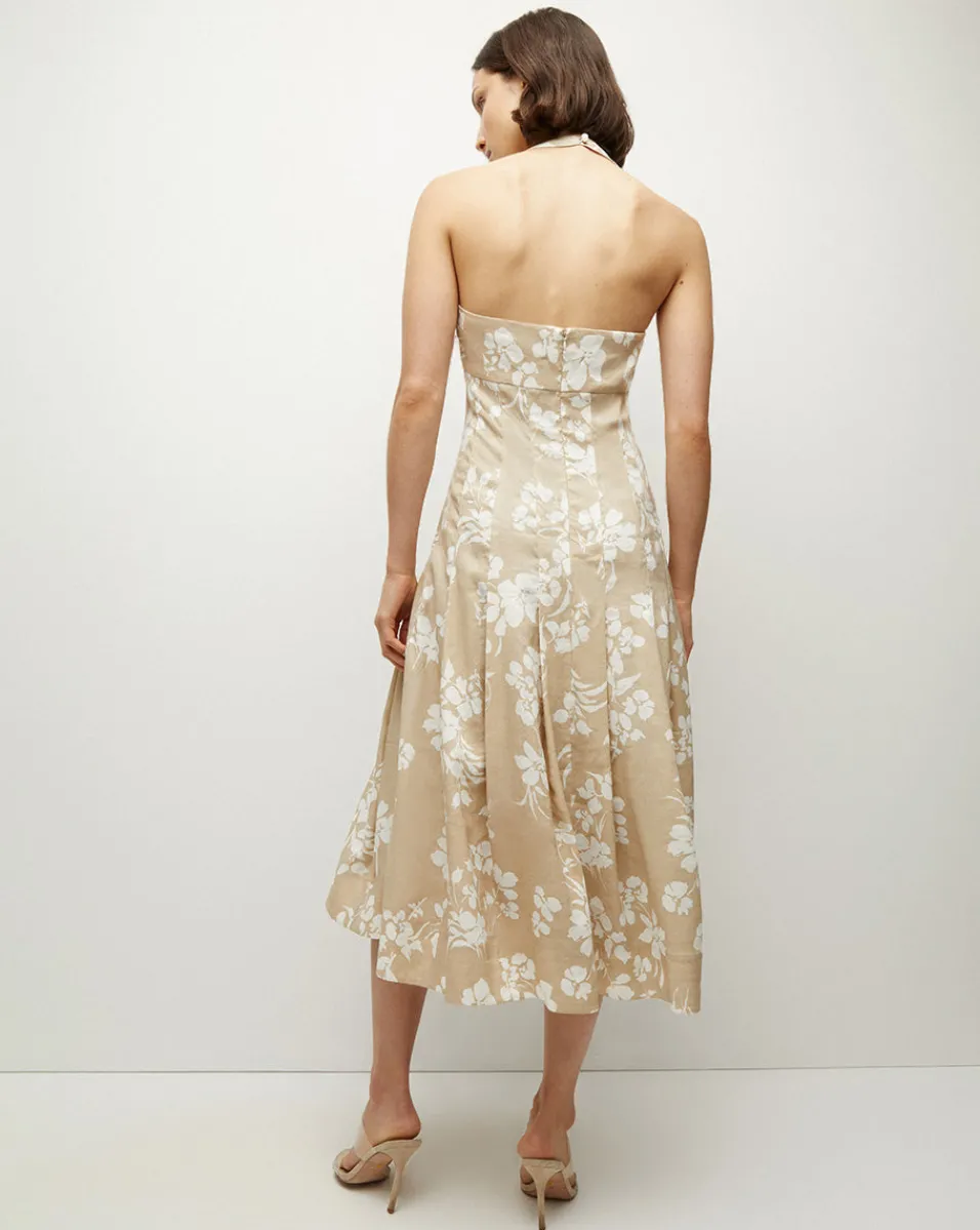 Amalia Stretch-Linen Dress in Stone Khaki/Off-White>Veronica Beard New