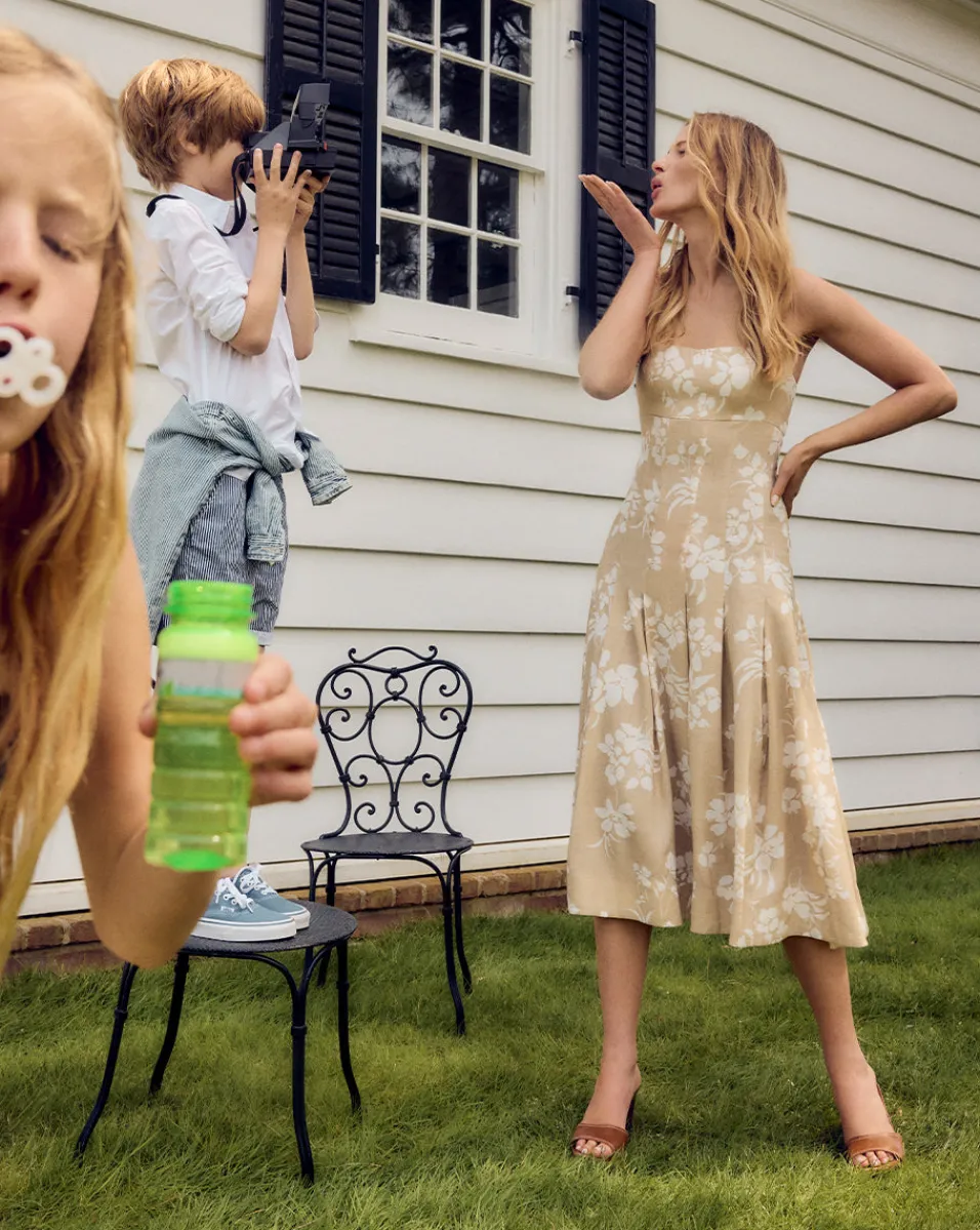 Amalia Stretch-Linen Dress in Stone Khaki/Off-White>Veronica Beard New