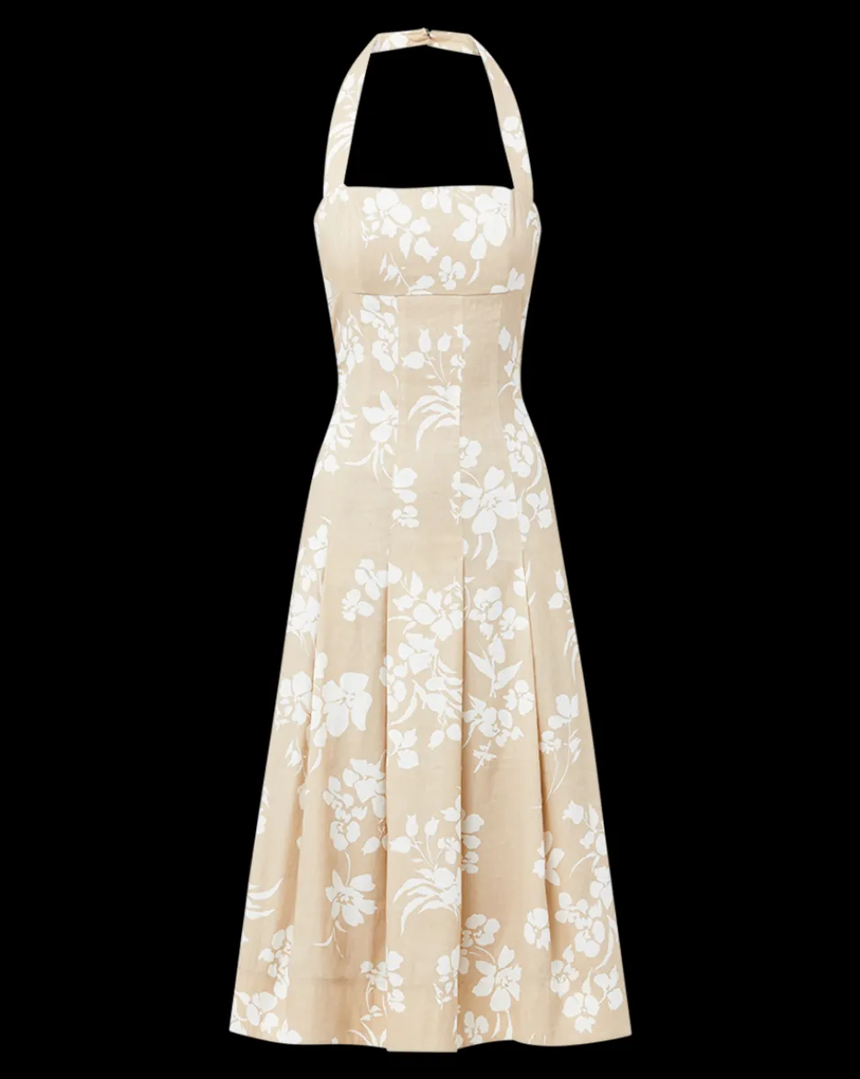 Amalia Stretch-Linen Dress in Stone Khaki/Off-White>Veronica Beard New