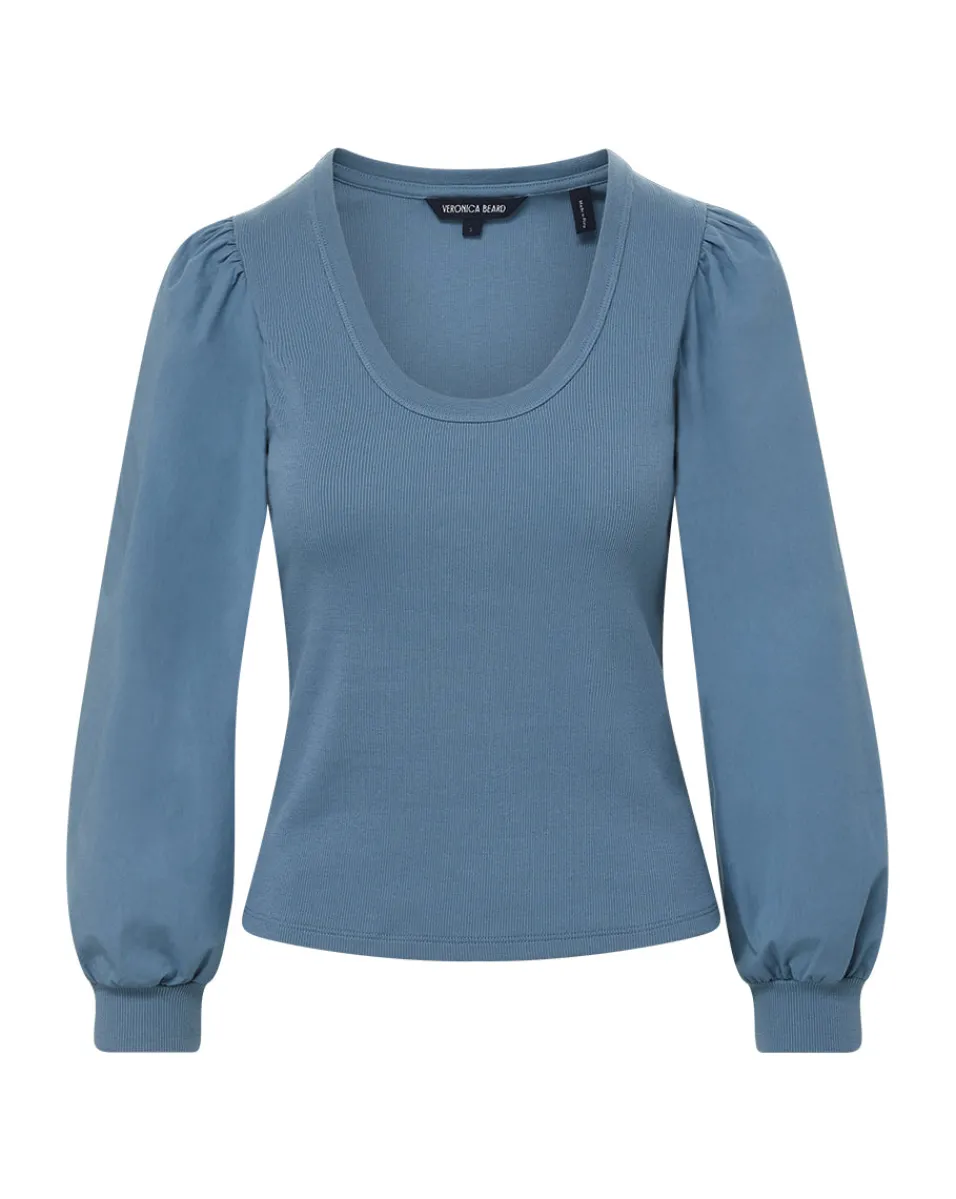 Anabel Slate Blue Puff-Sleeved Top>Veronica Beard Clearance
