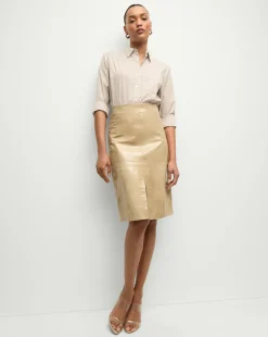 Anderson Coated Leather Skirt in>Veronica Beard Discount