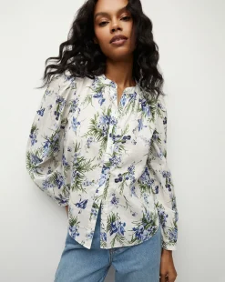 Ashlynn Cotton Top in Off-White Multi>Veronica Beard Discount