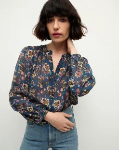 Ashlynn Silk Blouse in Blue Print>Veronica Beard Outlet