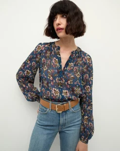 Ashlynn Silk Blouse in Blue Print><noscript><img width=