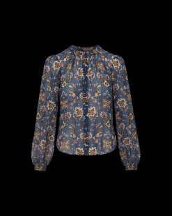 Ashlynn Silk Blouse in Blue Print><noscript><img width=
