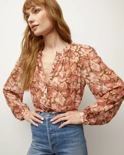 Ashlynn Silk Top in Deep Ochre Multi>Veronica Beard Clearance