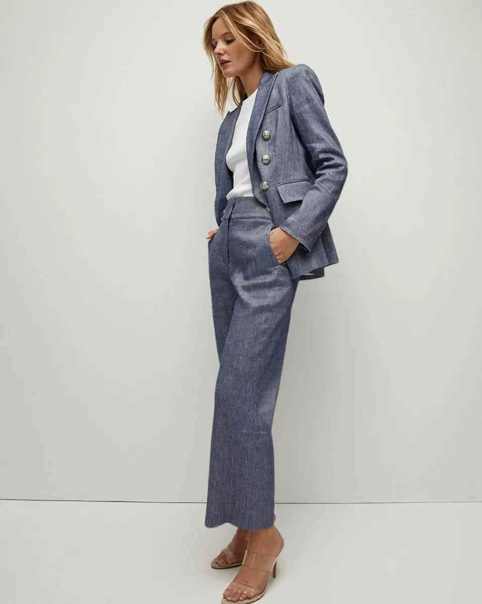 Aubrie Linen Pant in Blue Melange>Veronica Beard Hot