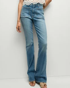 Beverly Patch-Pocket Skinny-Flare Jean in Seawater Stone>Veronica Beard Sale
