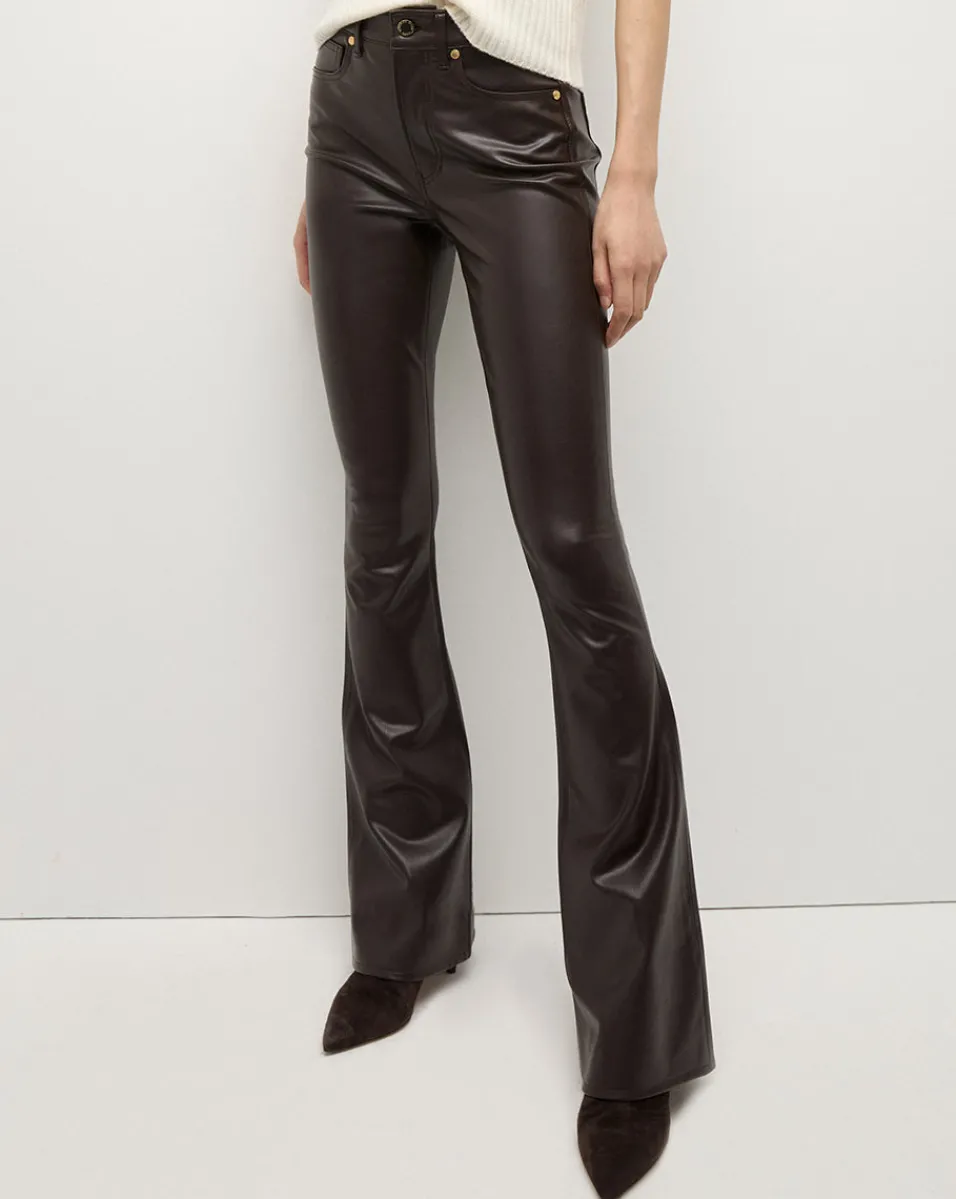 Beverly Vegan Leather Skinny-Flare Pant in Dark Chocolate>Veronica Beard Online