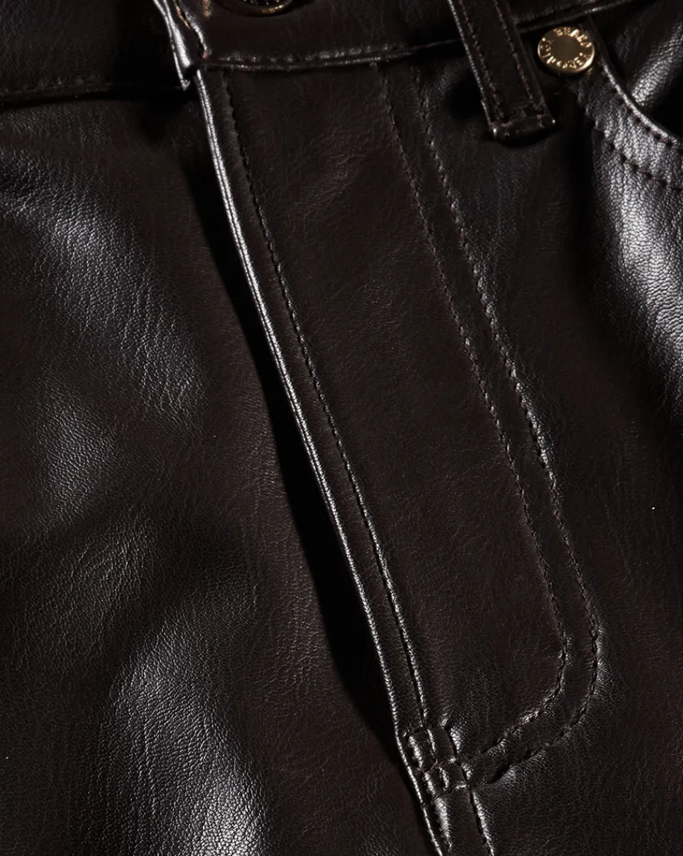Beverly Vegan Leather Skinny-Flare Pant in Dark Chocolate>Veronica Beard Online
