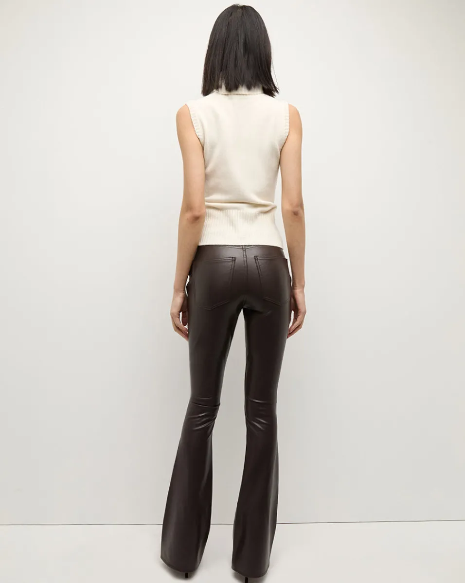 Beverly Vegan Leather Skinny-Flare Pant in Dark Chocolate>Veronica Beard Online
