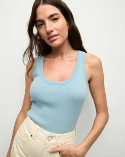 Birke Scoop-Neck Tank Top in Light Blue>Veronica Beard Sale
