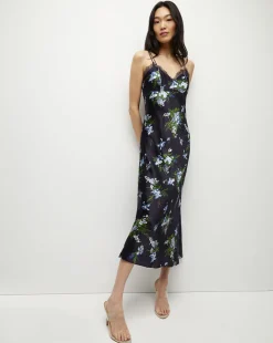 Bixie Stretch-Silk Slip Dress in Navy Multi>Veronica Beard Sale