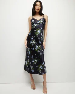 Bixie Stretch-Silk Slip Dress in Navy Multi><noscript><img width=