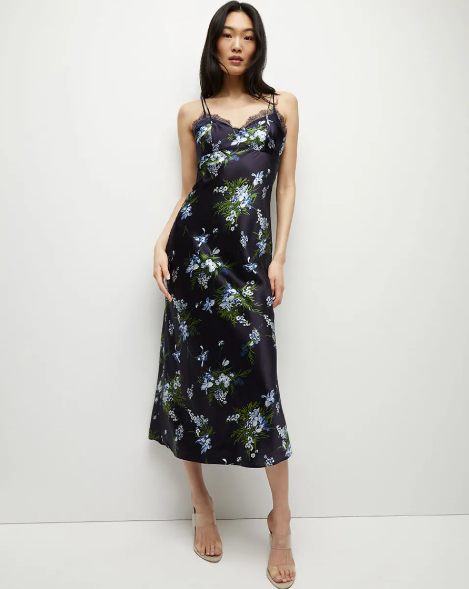 Bixie Stretch-Silk Slip Dress in Navy Multi>Veronica Beard Sale