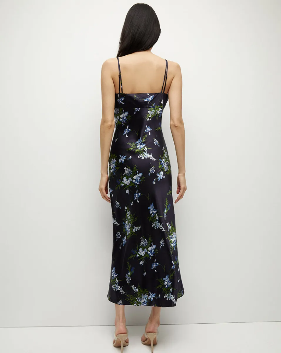 Bixie Stretch-Silk Slip Dress in Navy Multi>Veronica Beard Sale