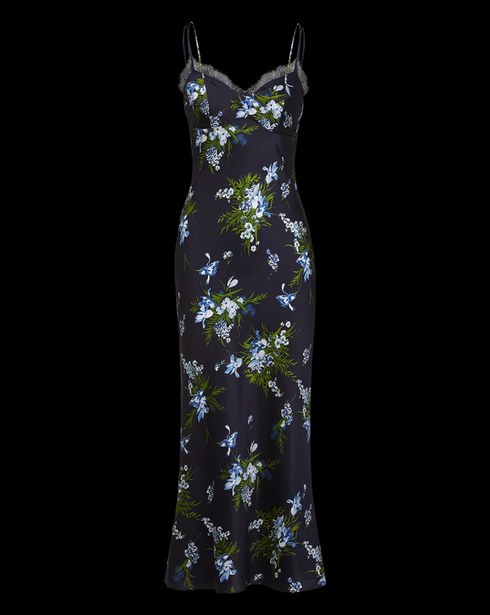 Bixie Stretch-Silk Slip Dress in Navy Multi>Veronica Beard Sale