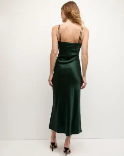 Bixie Stretch-Silk Slip Midi Dress in Emerald Green><noscript><img width=