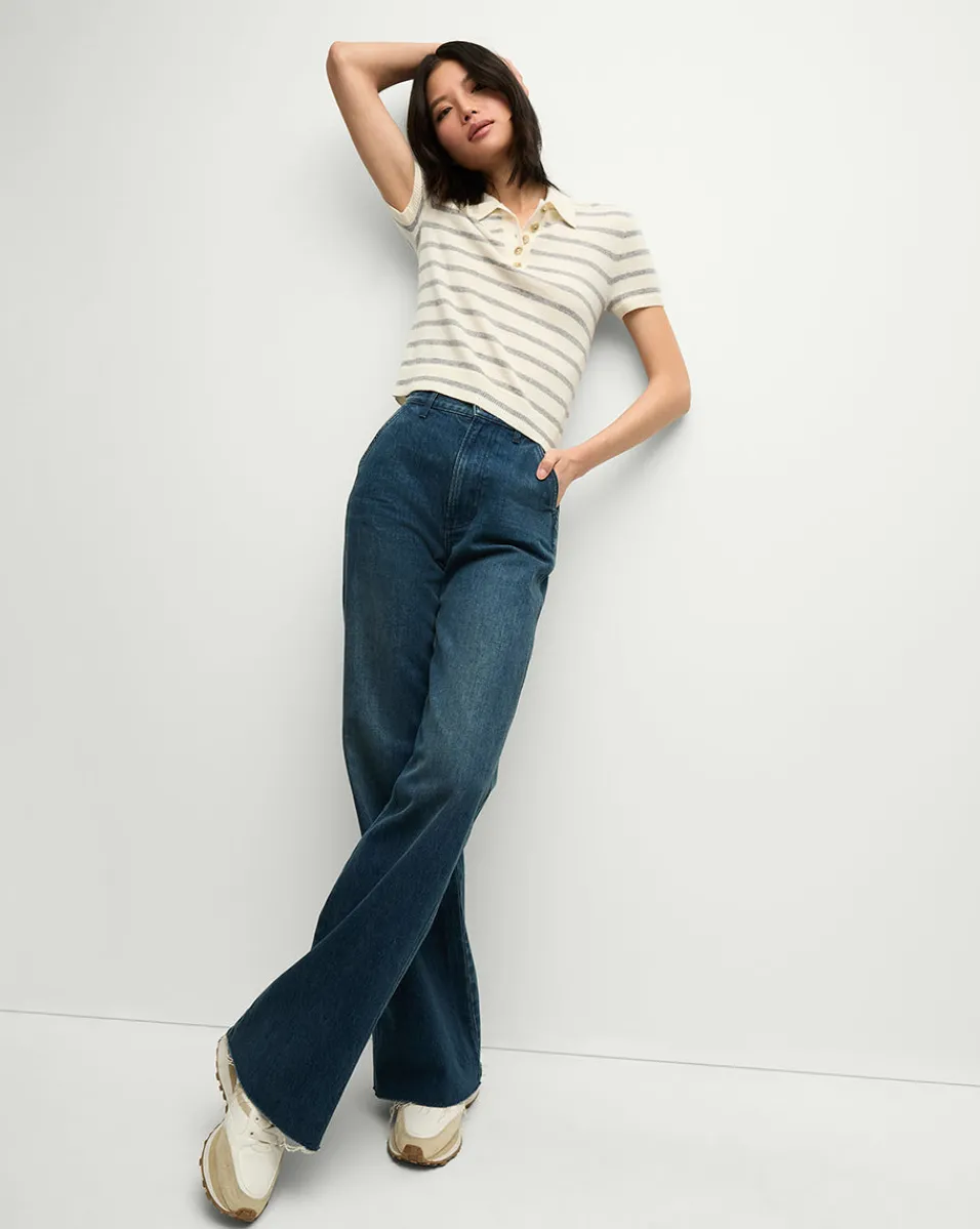 Brandt Striped Cashmere Polo in Ivory/Heather Grey>Veronica Beard Discount