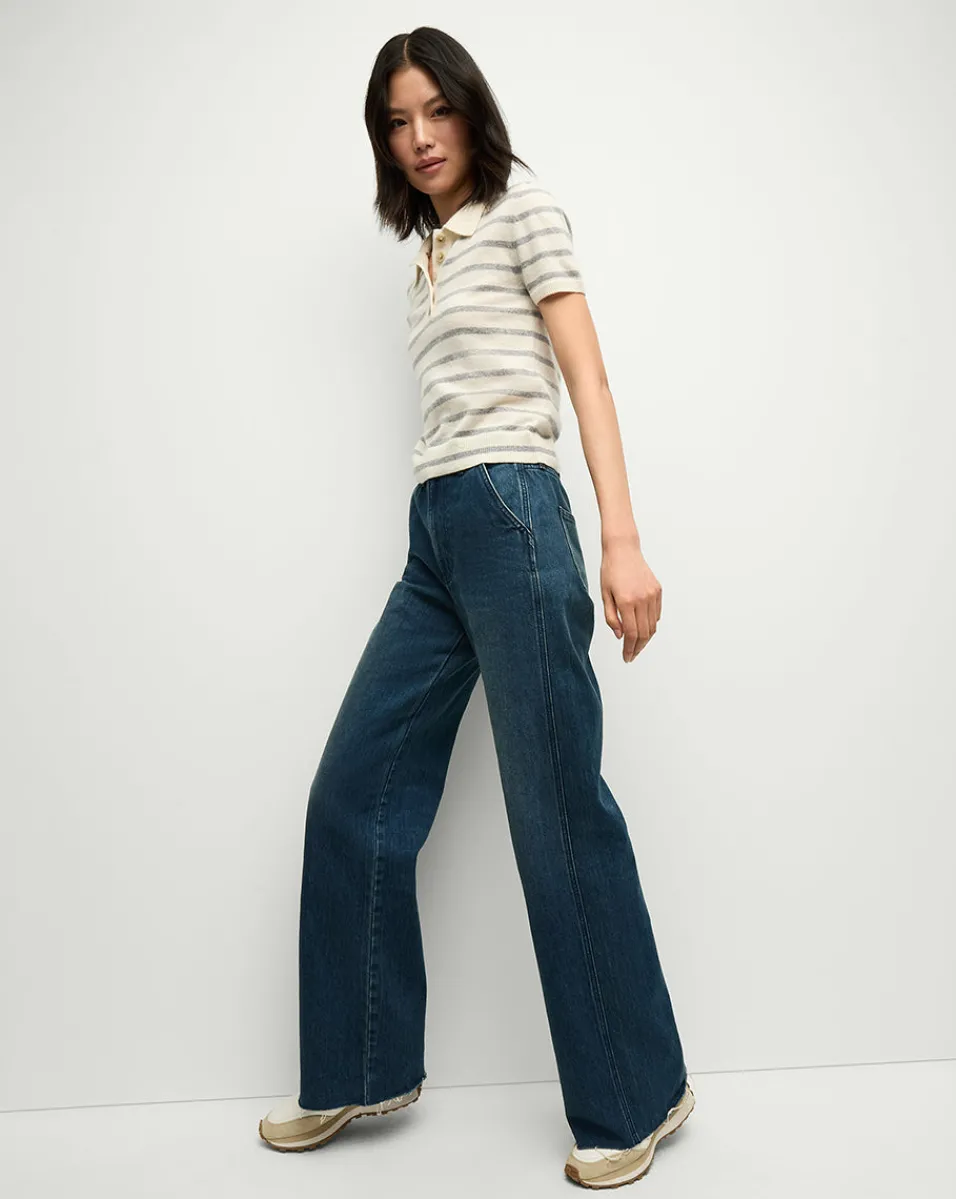 Brandt Striped Cashmere Polo in Ivory/Heather Grey>Veronica Beard Discount