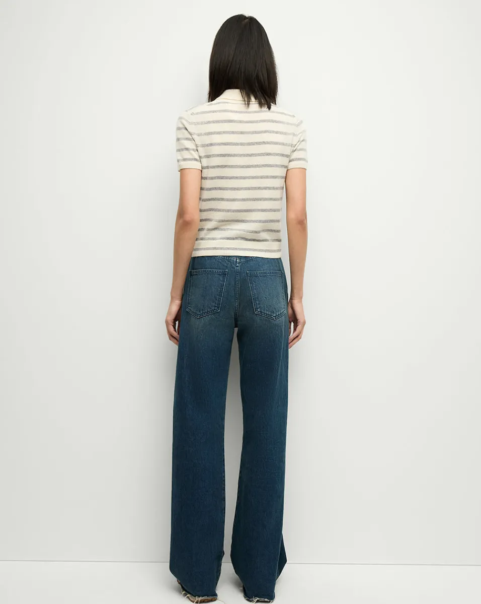 Brandt Striped Cashmere Polo in Ivory/Heather Grey>Veronica Beard Discount