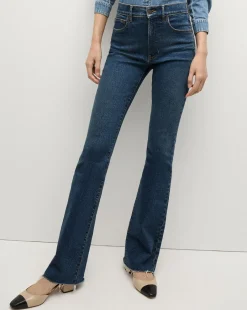 Cameron Bootcut Jean with Raw Hem in Dark Blue Denim>Veronica Beard New