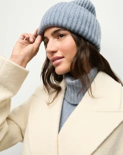 Cashmere Foldover Beanie in Smoke Blue>Veronica Beard Clearance