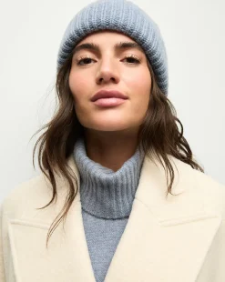 Cashmere Foldover Beanie in Smoke Blue><noscript><img width=