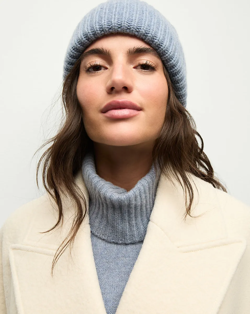 Cashmere Foldover Beanie in Smoke Blue>Veronica Beard Clearance