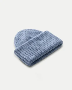 Cashmere Foldover Beanie in Smoke Blue><noscript><img width=