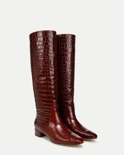Cecile Croc Knee High Boots in Brown>Veronica Beard Best