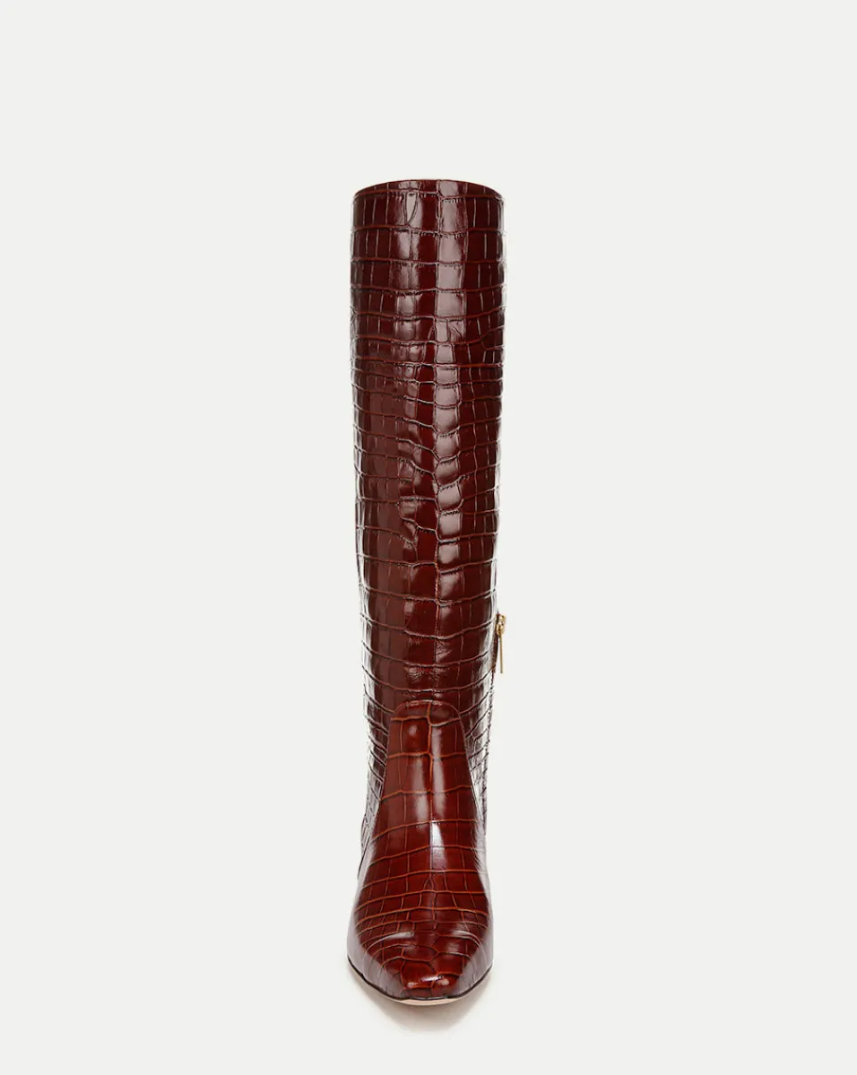 Cecile Croc Knee High Boots in Brown>Veronica Beard Best