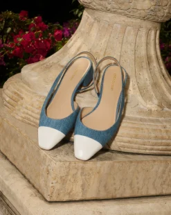Cecile Denim Cap-Toe Slingback in><noscript><img width=