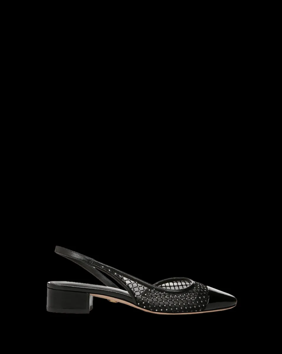 Cecile Rhinestone Mesh Cap-Toe Slingback in Black Rhinestone>Veronica Beard Best