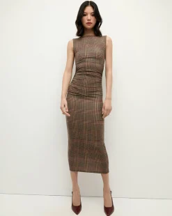 Charissa Plaid Sheath Dress in Camel>Veronica Beard Outlet