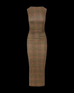 Charissa Plaid Sheath Dress in Camel><noscript><img width=