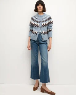 Christina Fairisle Cardigan in Smoke Blue Multi>Veronica Beard Sale