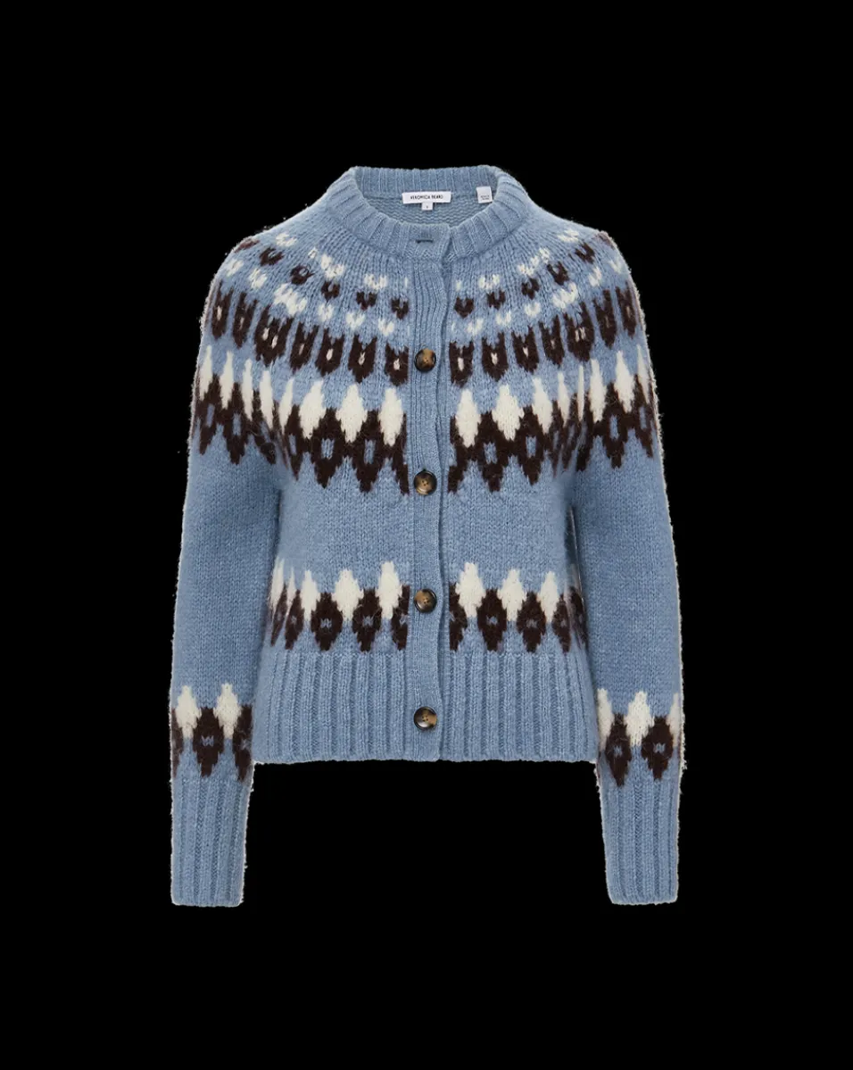 Christina Fairisle Cardigan in Smoke Blue Multi>Veronica Beard Sale