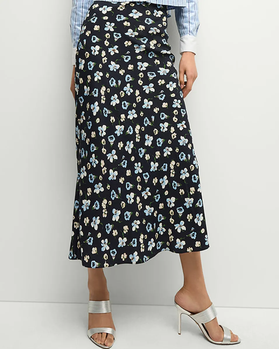 Clover Stretch-Silk Floral Skirt in Navy Multi>Veronica Beard Discount