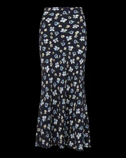 Clover Stretch-Silk Floral Skirt in Navy Multi><noscript><img width=