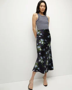 Clover Stretch-Silk Skirt in Navy Multi>Veronica Beard Hot