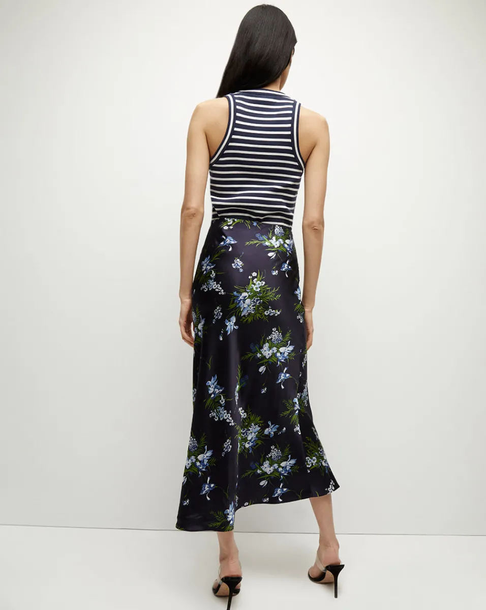 Clover Stretch-Silk Skirt in Navy Multi>Veronica Beard Hot