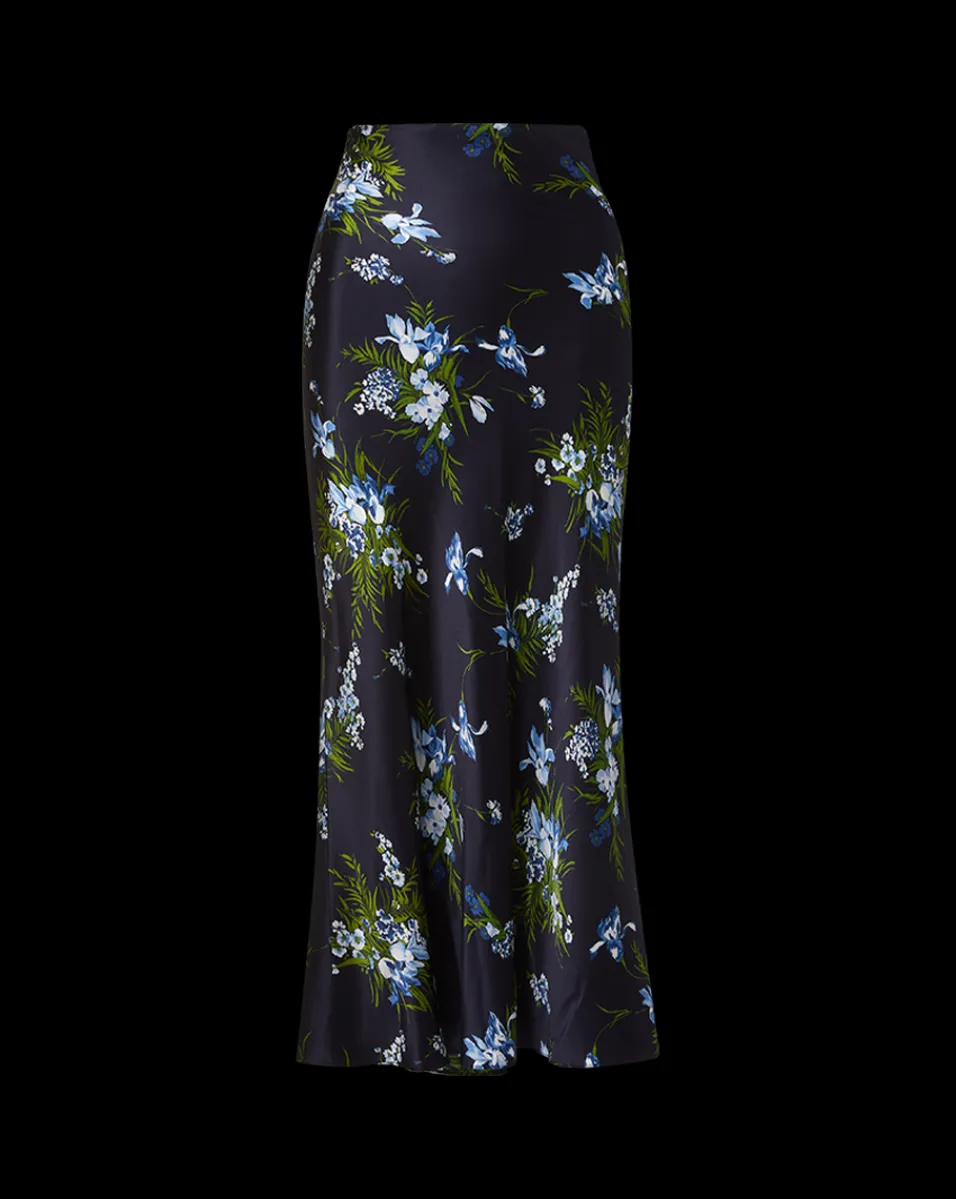 Clover Stretch-Silk Skirt in Navy Multi>Veronica Beard Hot