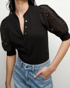 Coralee Eyelet Puff-Sleeve Tee in>Veronica Beard Sale