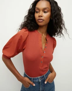 Coralee Puff-Sleeve Top in Brick Red>Veronica Beard Clearance